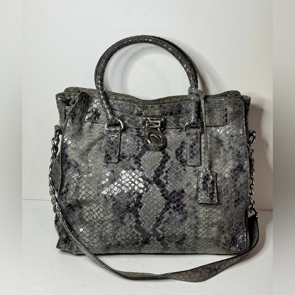 Michael Kors Large Hamilton Python-Print Leather … - image 1